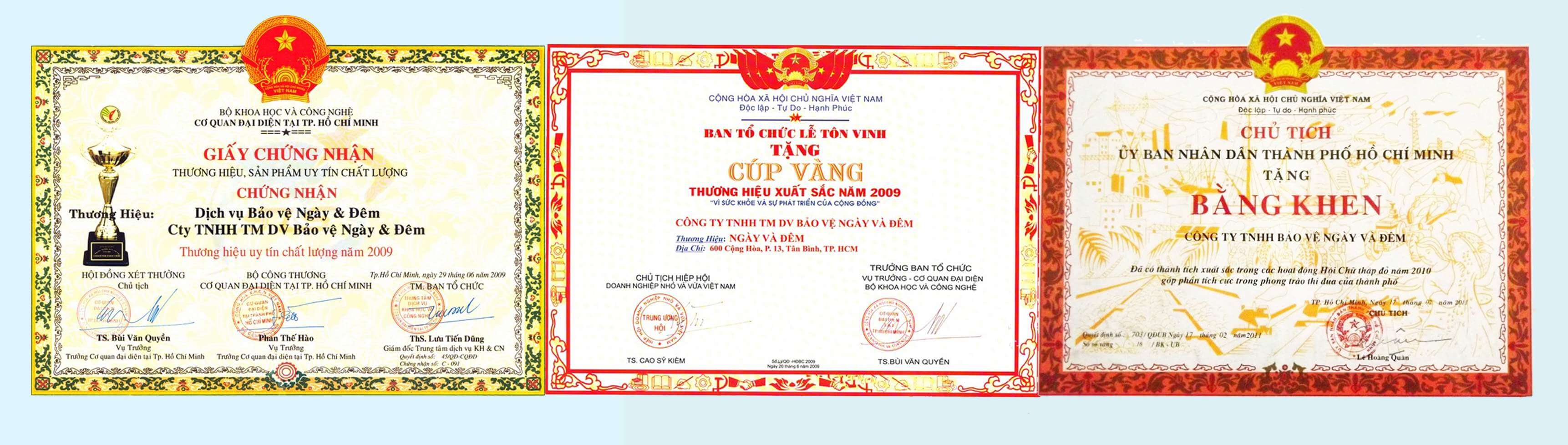GIỚI THIỆU 8 Bang khen cong ty bao ve Ngay va Dem.
