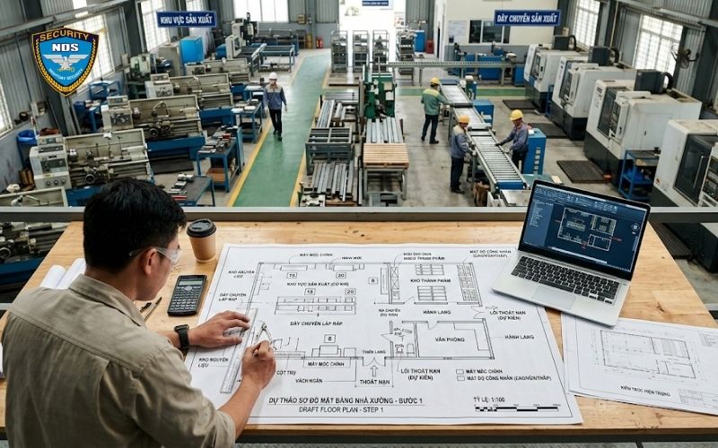 Lập bản nháp sơ đồ mặt bằng nhà xưởng